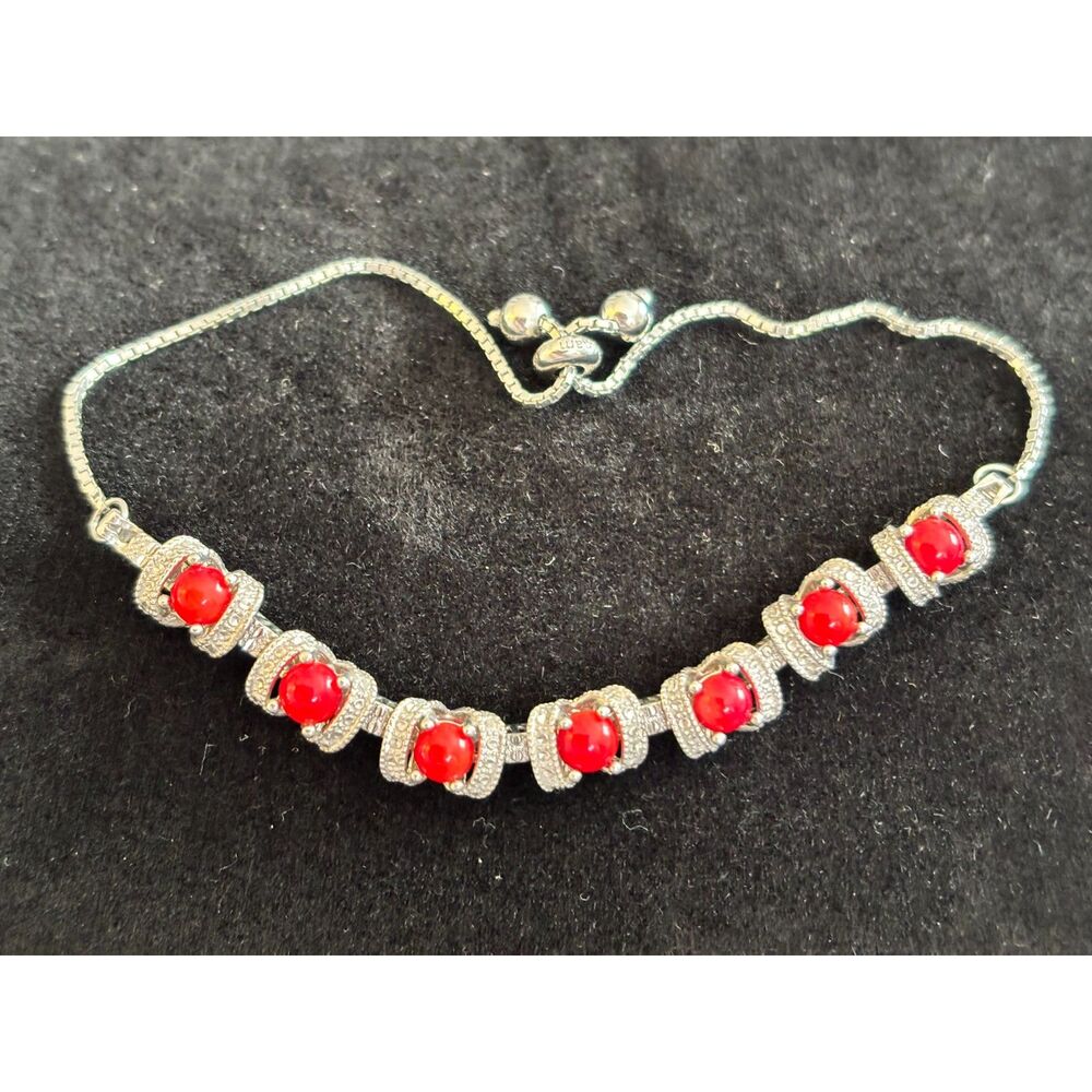 Affinity Gems Faceted Red Coral Slider Bracelet in 925 Sterling